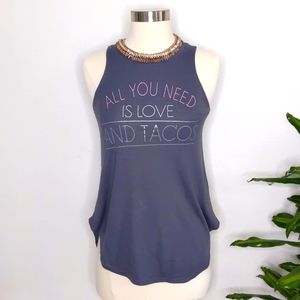 Zoe + Liv Grey Tank Top Size XS All You Need Is Love And Tacos